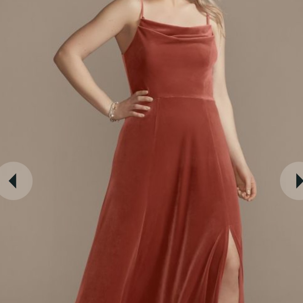 David’s Bridal Cinnamon Velvet Cowl Neck Bridesmaid Dress - Size 6